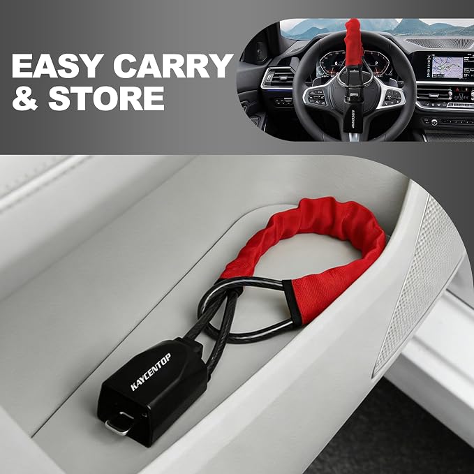 KAYCENTOP Steering Wheel Lock to Seat Belt Lock Anti-Theft Car Device | Max 17'' Locking Length, Quick Lock and Compact, Security Thicken Steel Cable, Fit Most Vehicle, SUV, Golf Cart, Bright Red - Image 8
