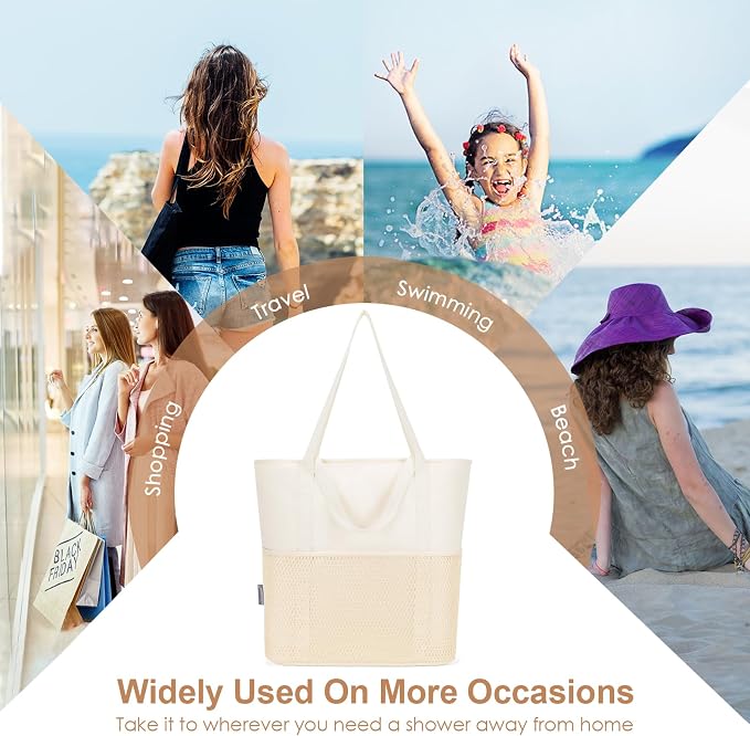 KABAQOO Large Beach Bag Waterproof Sandproof Tote Bag for Women with Zipper & Mesh Pockets for Pool Swim Travel Everyday | waterproof - Image 8