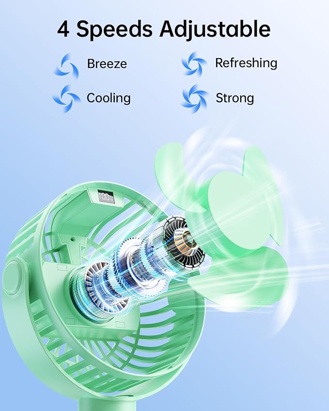 SWEETFULL Portable Stroller Fan with LED Display, 4 Speed Rechargeable Mini Clip On Fan, 360° Rotate Flexible Tripod Better Cooling Small Baby Fan for Car Seat Crib Travel Bike Treadmill (Green) - Image 3