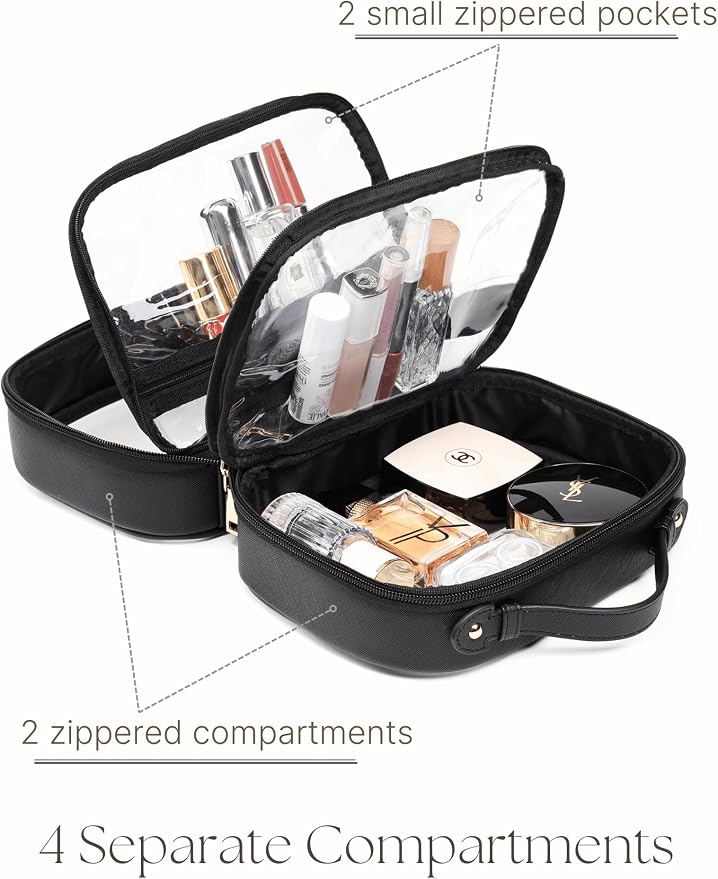Clear Cosmetic Bag Double Layer Travel Toiletry Bag Clear Makeup Bag Case with 4 Compartments, Transparent Travel Bag for Toiletries, Large Toiletry Bag for Women Cosmetic Case (Black, Large) - Image 3