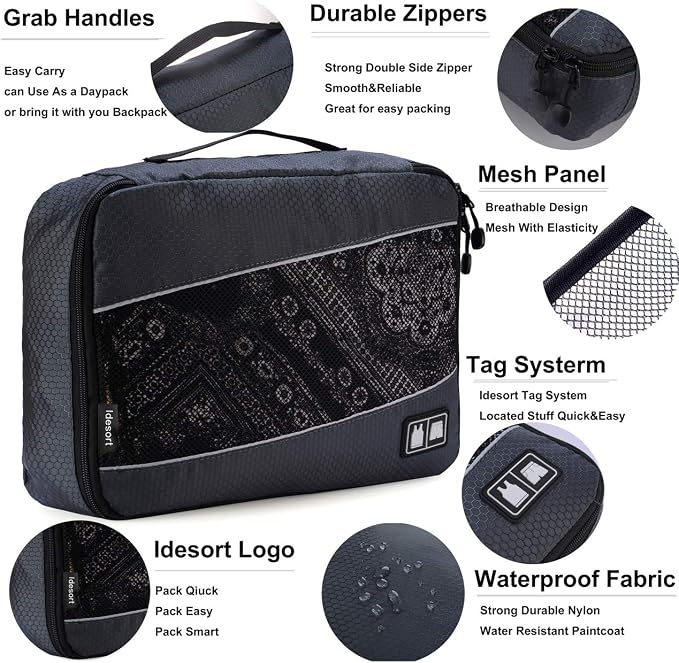Packing Cubes large Luggage Organizers Bags For Travel Organizing Clothes | Mixed Color 8 Set Suitable family or two-person trips; breathable mesh make easy to sort; durable and convenient to store - Image 3
