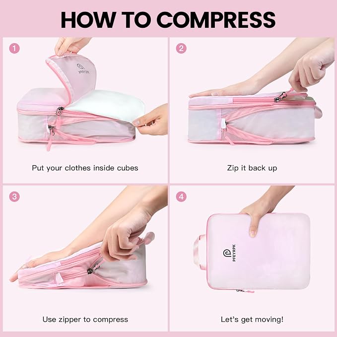 PFEYRPK Lightweight Compression Packing Cubes for Suitcases, Compressible Expandable Travel Packing Organizer with Clear Toiletries and Backpack Bag, Travel Essentials for Carry on Luggage 7 Set - Image 7