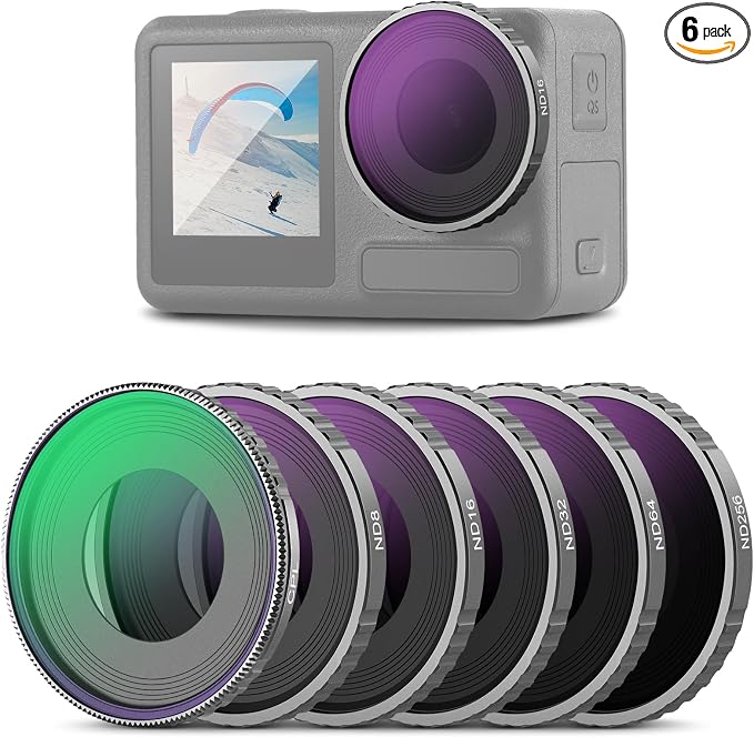 NEEWER 6 Pack ND Filter Set Compatible with DJI Osmo Action 5 Pro/Action 4, Multicoated HD Optical Glass CPL + ND8 + ND16 + ND32 + ND64 + ND256 Action Camera Lens Neutral Density Accessories, FL-N70 by Neewer