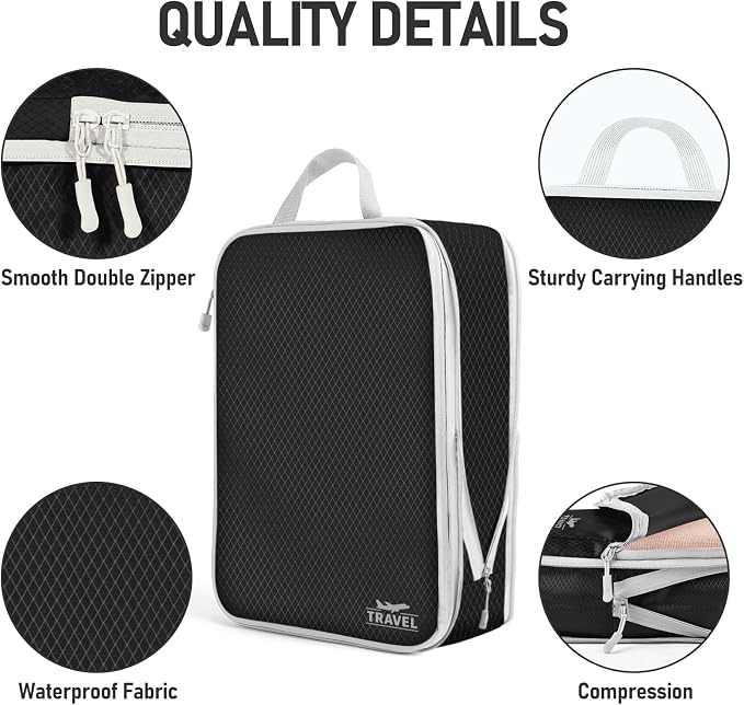 4 Set Compression Packing Cubes, Suitcase Organizer, Lightweight Travel Essentials, Compression Bags For Travel Accessories Luggage Storage Set (4 Pcs, Black) - Image 4
