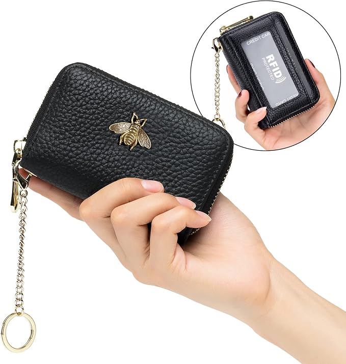 imeetu RFID Credit Card Holder, Small Card Wallet Women, Leather Card Case | Genuine Leather Women's Card & id Cases, Change Coin Purse with Zipper Keychain id Window, 20 Colors & 3 Styles, Daily, Gifts - Image 6