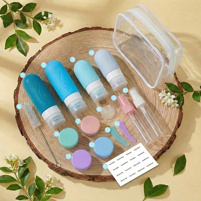 vodvob 16 Pack Travel Bottles Set for Toiletries, TSA Approved Travel Containers Leak Proof Silicone Squeezable Travel Accessories 2oz 3oz for Shampoo Conditioner Lotion Body Wash (BPA Free) (blue) - Image 2