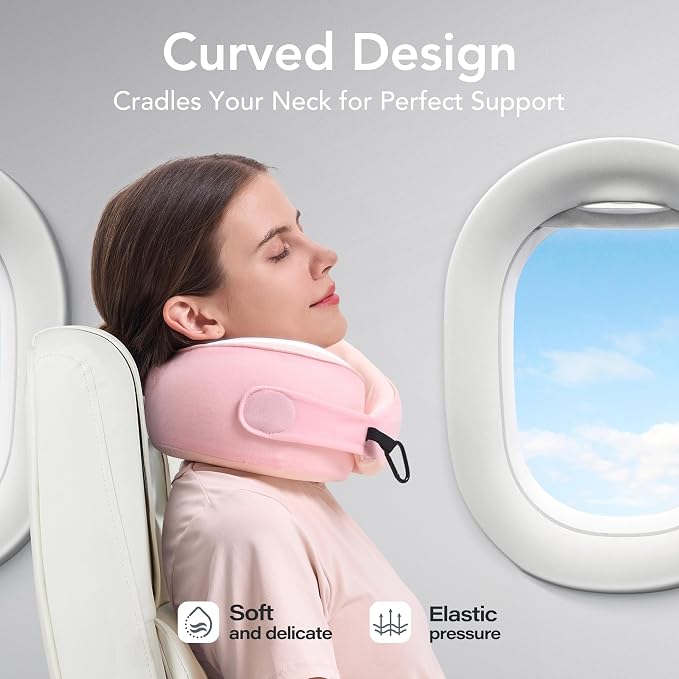 Travel Neck Pillow Airplane Neck Support Ergonomic Design for Traveling | 100% Pure Memory Foam Suitable for Airplanes,Offices and Cars, Cool Light Pink, Standard, C-Shape - Image 4