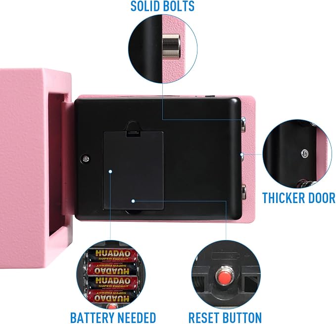 TENAMIC Safe Box 0.23 Cubic Feet Electronic Digital Security Box, Keypad Lock Box Cabinet Safes, Solid Alloy Steel Office Hotel Home Safe, Pink - Image 4
