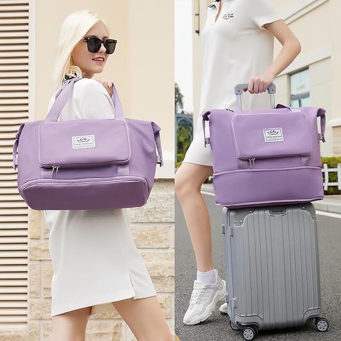 ZGWJ Travel Tote Bags, Expandable Overnight Weekender Bag for Women Foldable Carry-On | Expandable - Image 2