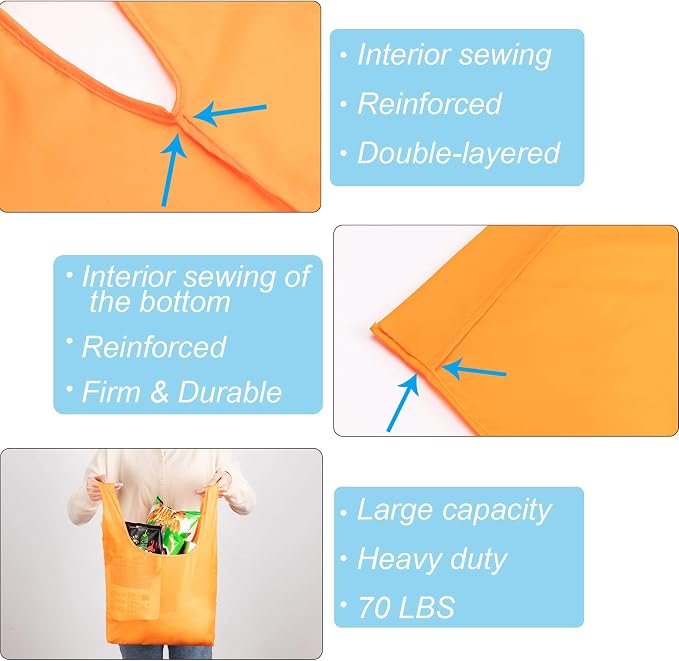 Large Reusable Bags Shopping Washable Foldable 6 Pack Grocery Bags Heavy Duty Lightweight Folding Gift Tote Bag Durable Polyester Color - Image 5