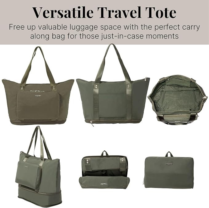Baggallini Carryall Expandable Lightweight Travel Tote 22" Packable Folding Compact Nylon Washable Weekender w/Luggage Sleeve - Image 7