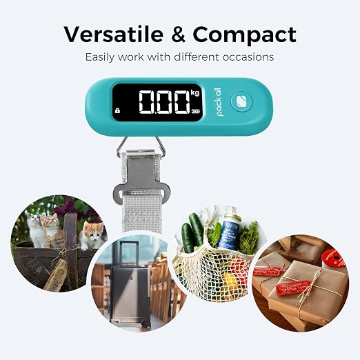 pack all Digital Luggage Scale for Travel, 110Lbs Capacity, 0.1Lb Precision | Handheld, Backlit LCD Display, Lb/Kg/Oz Conversion, Tare Function, Battery Included, Malachite Blue - Image 5