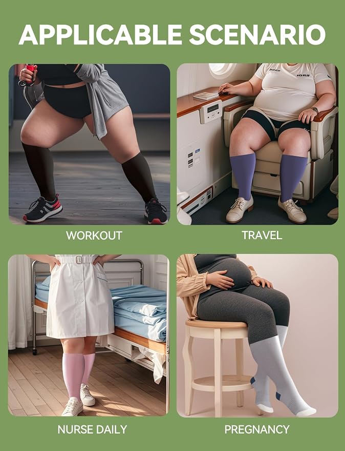 Plus Size Compression Socks for Women & Men Wide Calf, 20-30mmhg Knee High Stockings for Pregnancy, Nurse, Travel - Image 6
