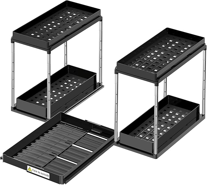 NIUXX Expandable Under Sink Organizer: 2 Tier Height Adjustable | Under Cabinet Organizer - Double Pull Out Shelf Under Sink Storage for Kitchen - Bathroom and Laundry Room - Space Saving by NIUXX