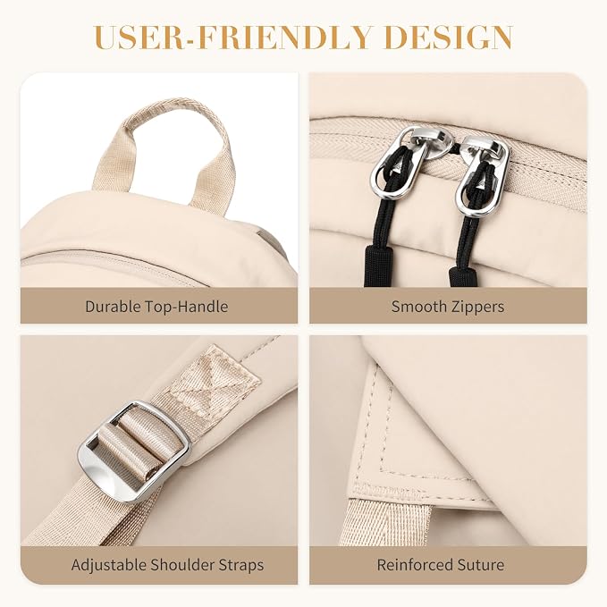 Mini Backpack for Women Fashion Small Backpack Purse Lightweight Daypack for Work Trave Daily,Apricot - Image 4
