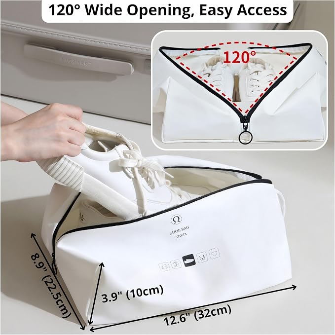 tianzong 2 Pack Double-Layer Fabric Wide-Opening Waterproof Travel Shoe Bag with Comfortable Handle (White) - Image 4