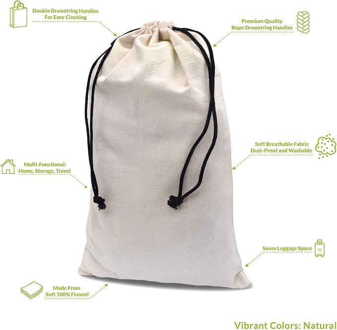 ZENPAC Cowboy Boot Bag, Beige Duster Flannel Pouch with Drawstring Closure, Washable Breathable Cotton Fabric for Shoes, Luggage, 12.5x20.5 2 Pack - Image 4