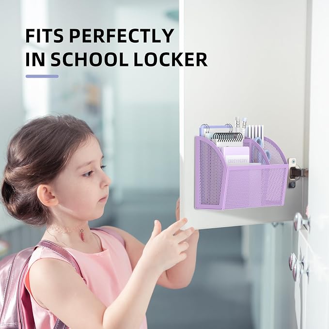 3-Grid Magnetic Pencil Holder, Strong Magnet Locker Organizer, Purple | Mesh Magnetic Shelf, Marker Holder Perfect for Whiteboard, Refrigerator and Locker Accessories - Image 6
