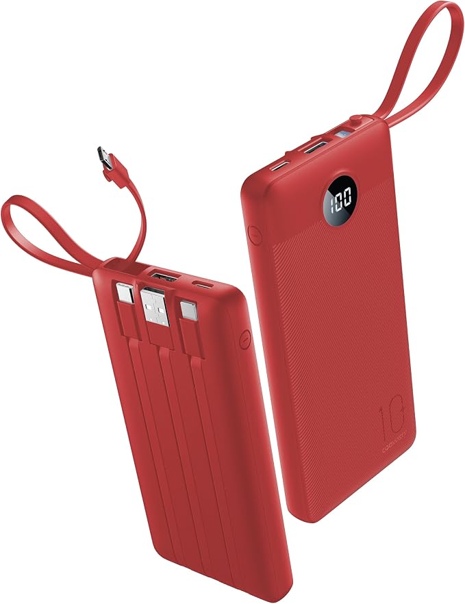 Portable Charger Power Bank, External Battery Pack with Cords Wires, Light 10000mAh Travel Essentials Battery Bank 5 Outputs 2 Inputs LED Display Compatible with iPhone/Android &More(Magenta) by KeepYourLifeCharged%EF%BC%81
