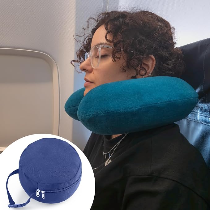 1 Pcs Travel Neck Pillow Bag Compact Travel Neck Carrying Case Bag for Airplane Train Journey Quick Release Clasp Attaches to Luggage Purse Backpack, Pillow Not Included(Blue) - Image 6