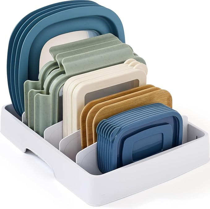 YouCopia StoraLid Food Container Lid Organizer for Kitchen Cabinet Storage with 5 Adjustable Dividers, 10.5''D × 13.4''W × 3.3''H, Large Classic Edition, White by YouCopia