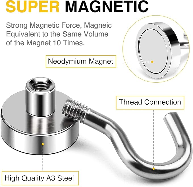 DIYMAG Magnetic Hooks 100pcs 30lbs Cruise Essentials 2026 Magnet Hook | Neodymium Heavy Duty Strong Magnets Hanging Ship Cabins Refrigerator Fridge Classroom Beach Vacation Kitchen Grills Home Tool - Image 4