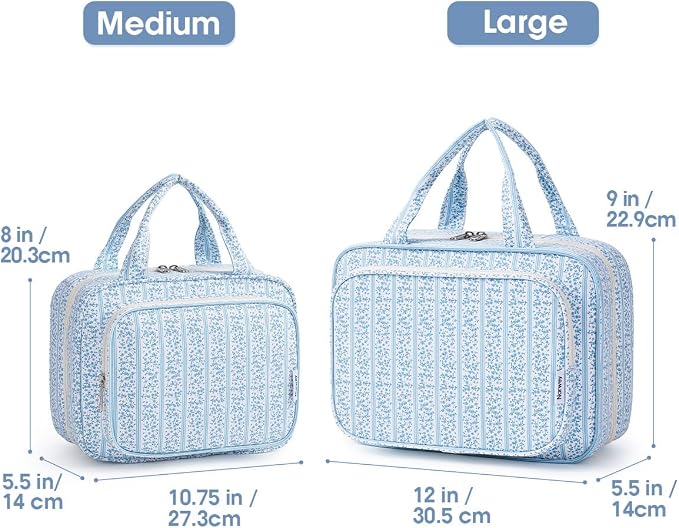 Narwey Travel Toiletry Bag for Women Large Hanging Makeup Bag Organizer Toiletries Bag for Full Size Essentials Accessories Cosmetics (Blue Flower Buds (Large)) - Image 2