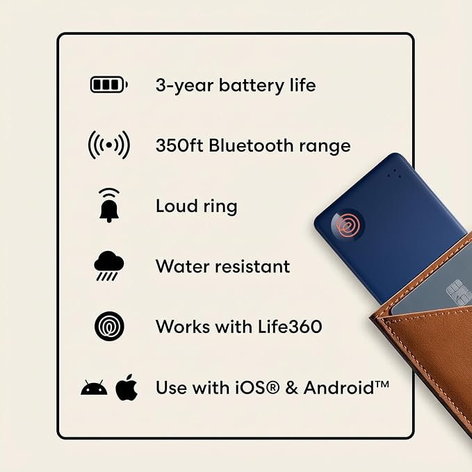 Life360 Tile Slim - Wallet Finder, Bluetooth Tracker and Item Locator for Luggage Tags, Passports and More. Both iOS and Android Compatible. Phone Finder. 1-Pack (Navy Blaze) - Image 8