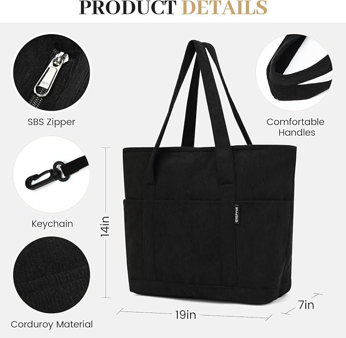 Large Canvas Tote Bag for Women, Beach Bag with Zipper, Utility Tote Bag with 3 Front Pockets, Weekender Pool Bag - Image 5
