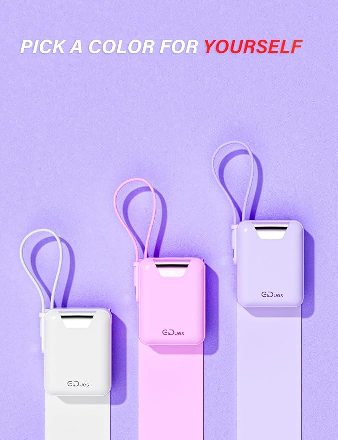 M1 Mini Portable Charger, 10000mAh Ultra-Compact Power Bank, 22.5W PD Fast Charging, Tpye-C Built-in Cable, Small External Battery Pack for iPhone, Samsung, Android iPad (Purple) - Image 6