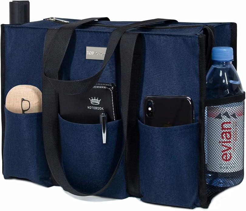 TOPDesign Utility Water Resistant Tote Bag with 13 Pockets, Top Zipper Closure & Thick Bottom Support, for Working Women by TOPDesign