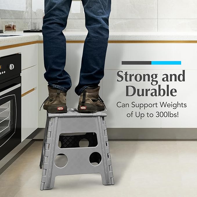Handy Laundry Folding Step Stool 13 Inch, Grey, Non-Slip Holds 300 lbs | 13 Inch, Grey, Foldable Collapsible Step Stool, Non-Slip, Holds 300 lbs, Kitchen Bathroom Bedroom, Adults - Image 4