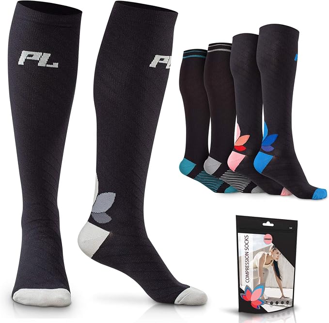 POWERLIX Compression Socks for Women & Men (Pair) for Neuropathy Swelling Pain Relief 20-30 mmHg Medical Knee-high Stockings by POWERLIX