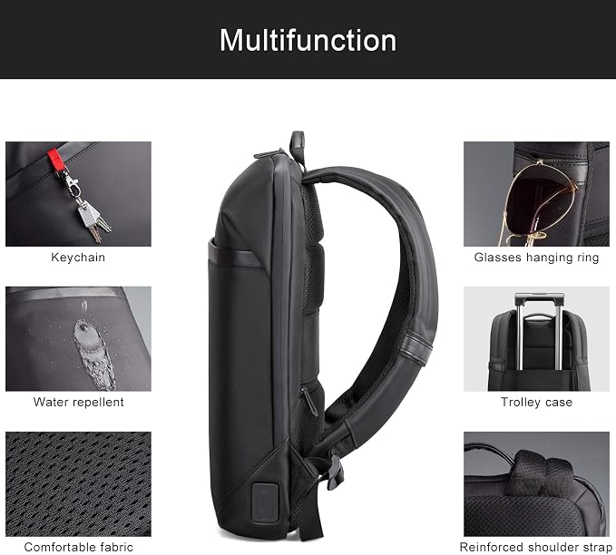 VGOAL 15.6 Inch Laptop Backpack Business Travel Anti-Theft Slim Backpack with USB Charging Port and RFID Pocket, Black, for Men and Women - Image 4