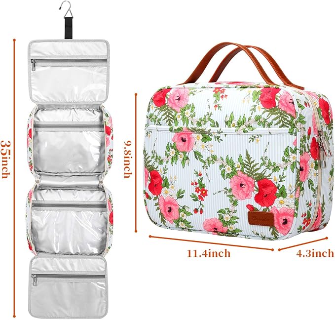 Hanging Travel Toiletry Bag,Large Capacity Cosmetic Travel Toiletry Organizer for Women with 4 Compartments & 1 Sturdy Hook,Perfect for Travel/Daily Use/Christmas - Image 3