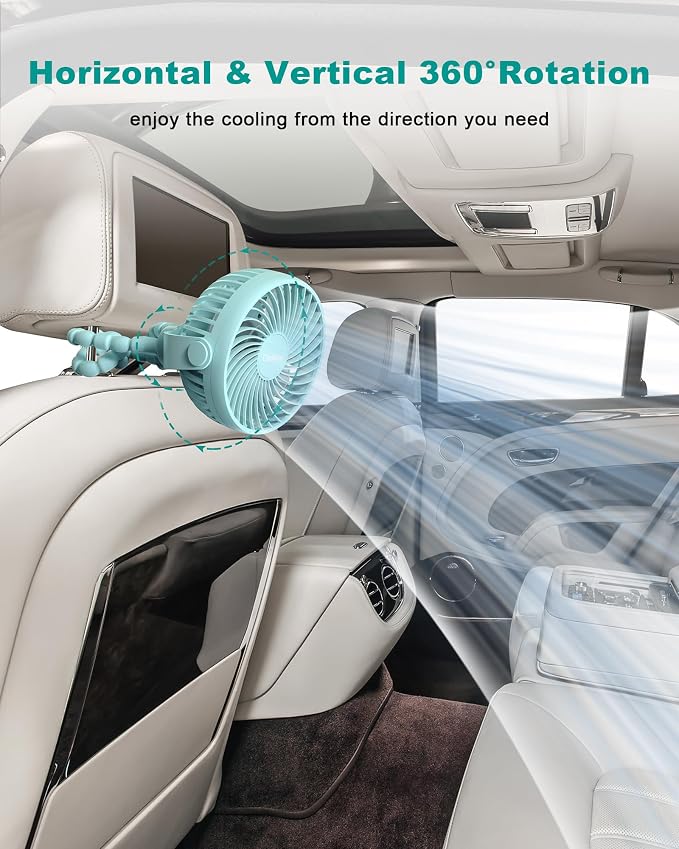 Coohea Clip on Stroller Fan, Rechargeable Long-Lasting Power Wind Fan, Blue | 4000mAh Battery Operated, 360° Rotatable Flexible Tripod, 3 Adjustable Speed, Portable Fan for Car Crib Backseat Beach Travel - Image 4