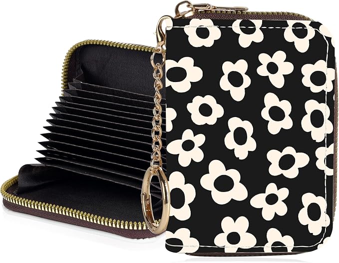 Credit Card Holder for Women,Small Rfid Wallet with Keychain Zipper,Cute PU Leather Card Case Wallet，Accordion Credit Card Wallets Gift,Beige Flower by Unknown