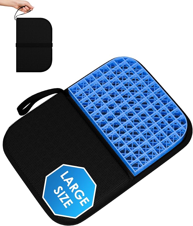 Gel Travel Seat Cushion, Portable Airplane Seat Cushion, 16.5" x 12" Large Size Foldable for Airplane Seats, Office Chair, Camping, Bleachers, Flights, Commute by AirbrushofRexley
