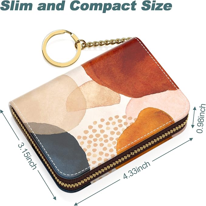 Nipichsha Credit Card Holder, Small RFID Card Wallet for Women, Slim Leather Card Holder Wallet, Credit Card Wallet Organizer, Pocket Business Card Case with Zipper & Keychain, Simple Abstract Art | Leather Card Holder Wallet, Credit Card Wallet Organi... - Image 5