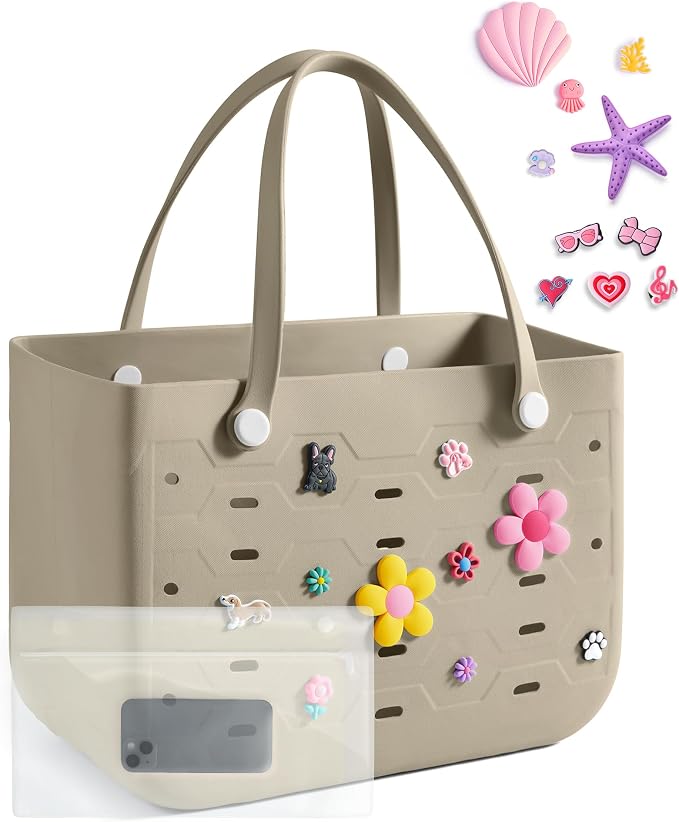 BAGSMART Beach Bag for Women, Water-resistant Rubber Tote Bag, Sandproof Vacation Essentials for Summer Swim Cruise Pool by BAGSMART