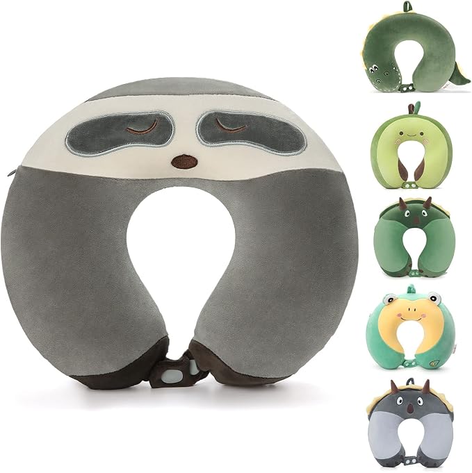 Memory Foam Kids Travel Neck Pillow for Ages 9+, Removable Cover, Sloth | Machine washable, 17 in neck size for teens and adults, 360-degree head and chin support, car and airplane use by NiuniuDaddy