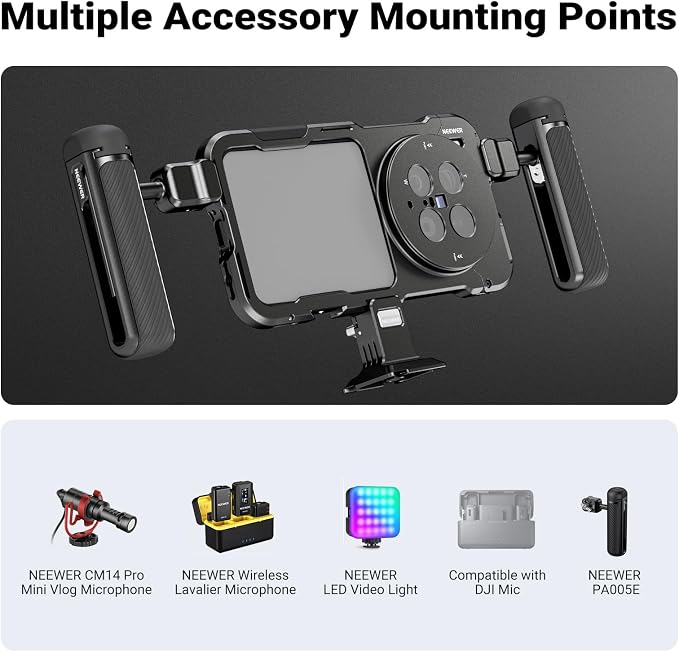 NEEWER X200 Ultra Phone Cage, Quick Release Video Rig Stabilizer for Vlogging Filming Recording with 67mm Filter Ring 17mm Lens Backplate Filter Wrench Compatible with VIVO X200 Ultra, PA146 (Black) - Image 6