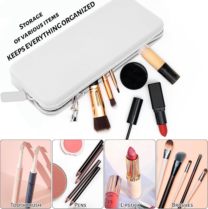 Travel Makeup Brush Holder, Silicone Makeup Brush Bag with Zipper Closure, Makeup Brushes Organizer Case Washable Makeup Pouch Holder Case for Daily, Work, Essentials（White） - Image 2