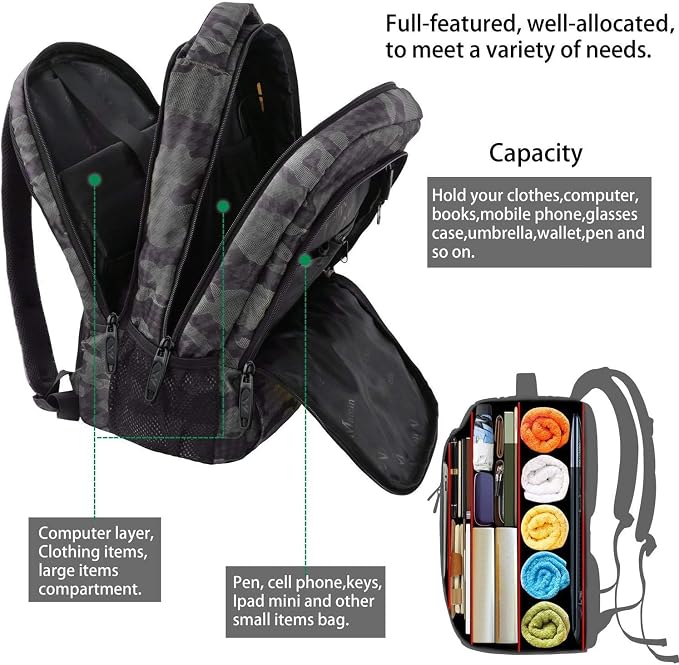 MATEIN Travel Computer Backpack, 15.6 Inch Sturdy College Laptop Bookbag | Lightweight Water Resistant, Anti Theft Back Pocket, Carry On Personal Item Bag, Casual Daypack Gift for Women Men - Image 4