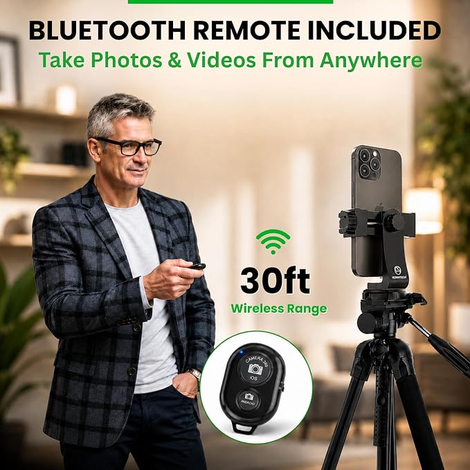 iPhone Tripod Mount Adapter with Bluetooth Remote - Fits All Phones - Image 3