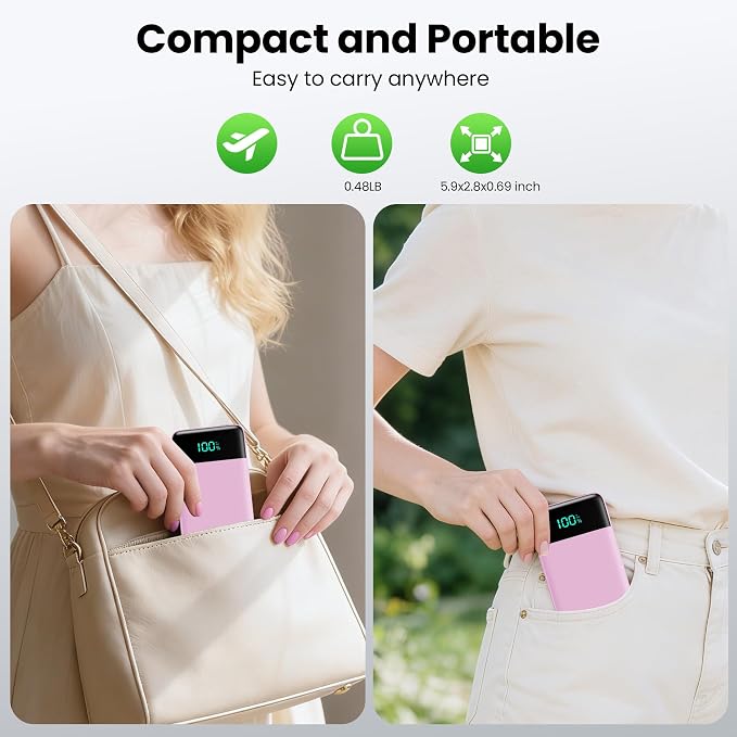 Portable Charger with Built-in AC Plug and Cables,13800mAh All in One USB C Fast Charging Power Bank,Travel Essentials Portable Phone Charger Battery Pack for iPhone 17/16/15/14/13,Galaxy,Android-Pink - Image 6