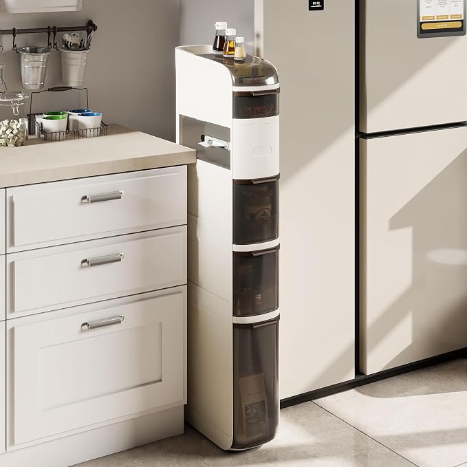 Giantex 6-Tier Narrow Bathroom Storage Cabinet (17" x 7" x 46.5") | Slim Rolling Toilet Paper Organizer w/ Drawers, Tissue Box, Movable Plastic Cart for Laundry, Living Room, Kitchen - Image 9