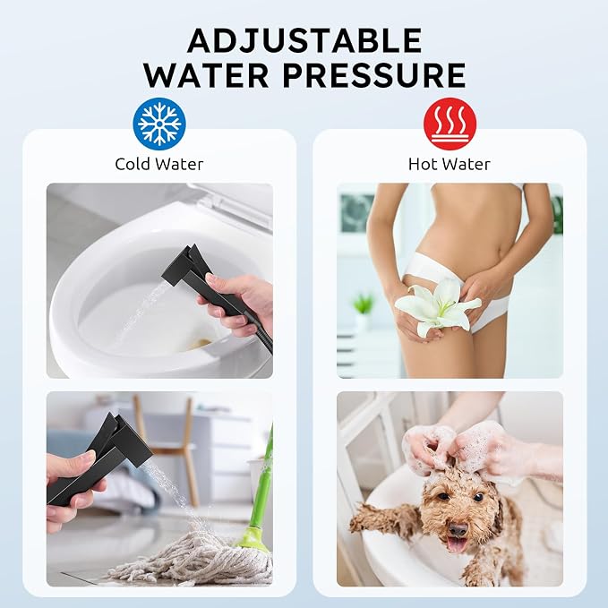 Arofa Built-in Hot and Cold Bidet Sprayer, Hands-Free Control, Matte Black | Wall-Mounted Design, Dual Control Modes, Leak-Free Hose, Feminine/Baby/Pet Wash, Cloth Clean & Rinse, Stainless Steel, Square - Image 6