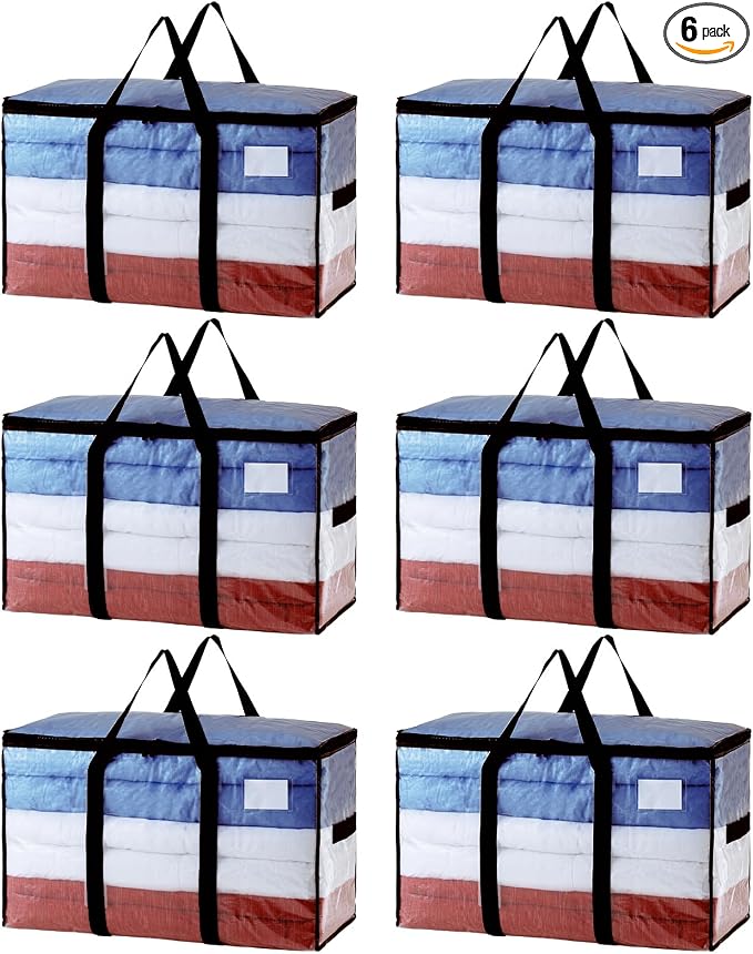 TAILI 6 Pack Clear Extra Large Moving Bags,Storage Bag with Visible Window | 93L Heavy Duty Totes For Storage,Wrap Around Handles,Alternative to Moving Boxes, College Dorm,Perfect for Moving by TAILI