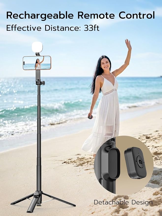 69" Magnetic Tripod for iPhone with Magnetic Light (MPT-04) | Selfie Stick with Magnetic Selfie Light & Remote, Extendable Tripod, Vlogging Kit for Magsafe iPhone/Android Video Recording - Image 8